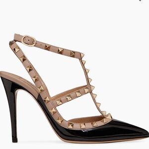 Valentino Garavani Black and Gold Studded Pumps